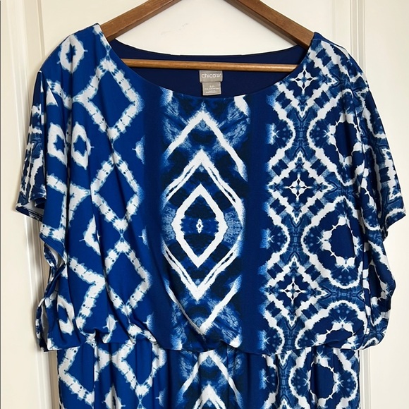 Chico's Blue Tie Dye Knee Length Short Sleeve Dress XL (3P) 16P/18P - Picture 3 of 8